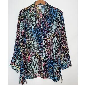 Peck & Peck Vibrant Rainbow Cheetah Print Blouse - Size M - So‎ Fun!
